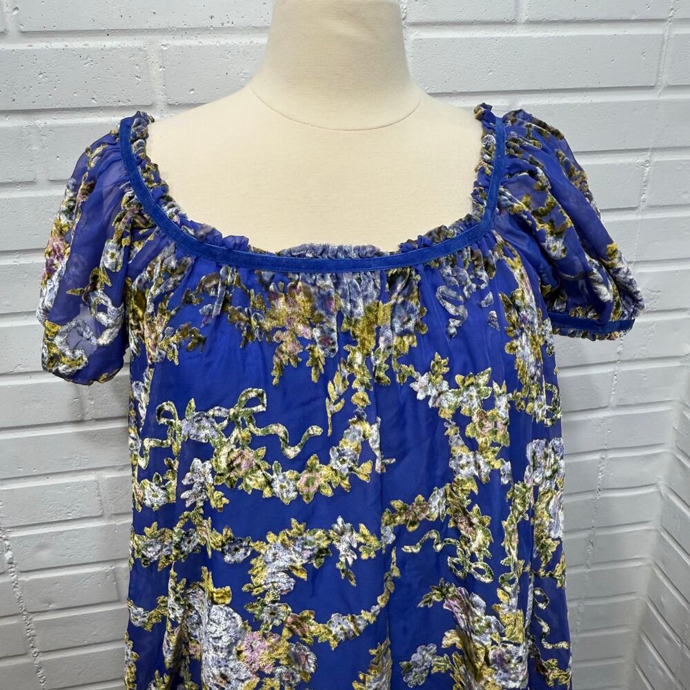 Free People Beautiful Blooms Mini Dress Sz Med Royal Blue Velvet Burnout Floral - Picture 4 of 16